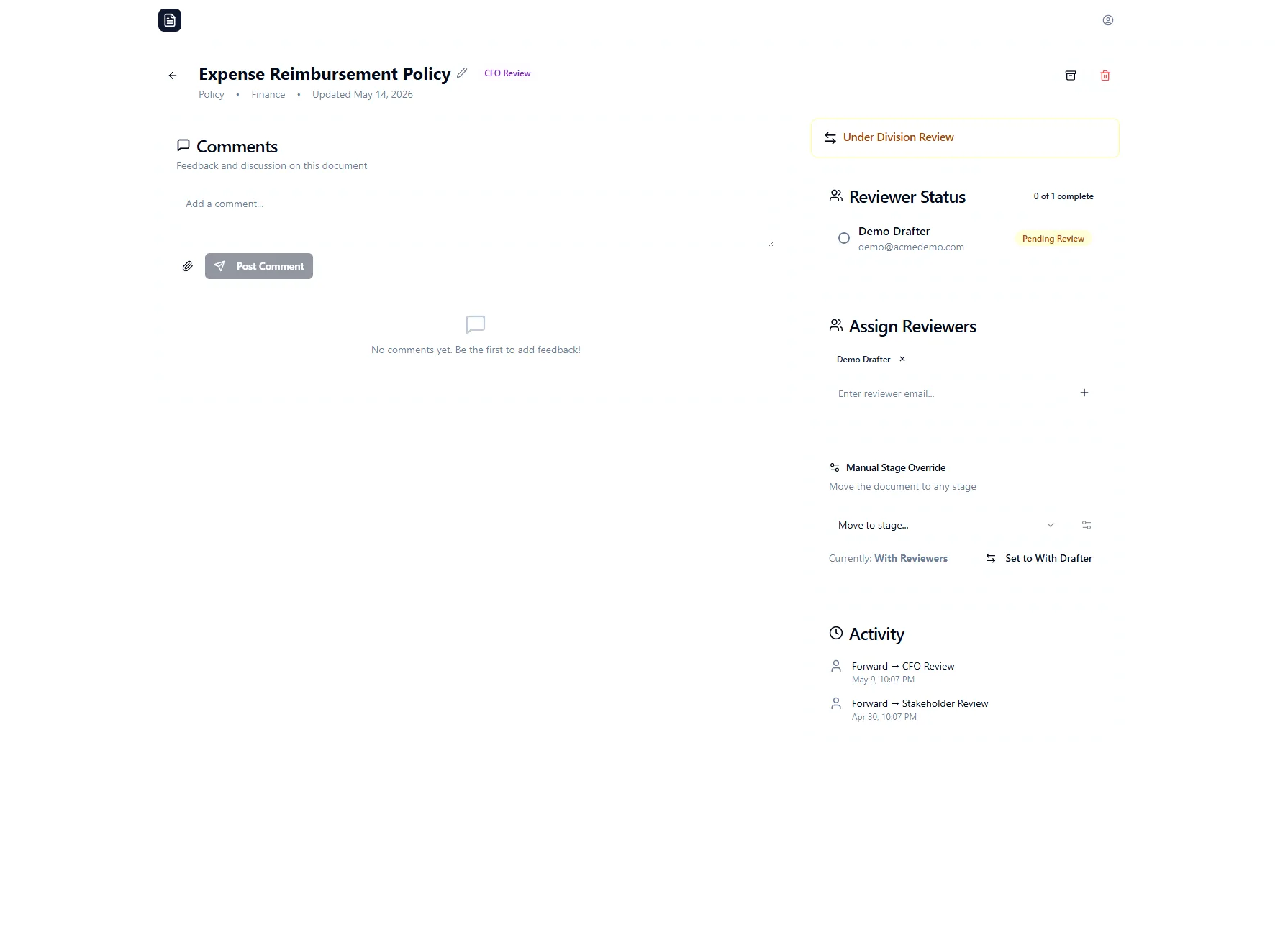docISU document review with reviewers and activity