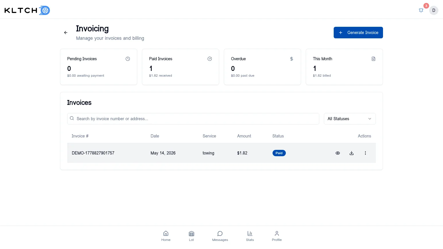Invoicing dashboard